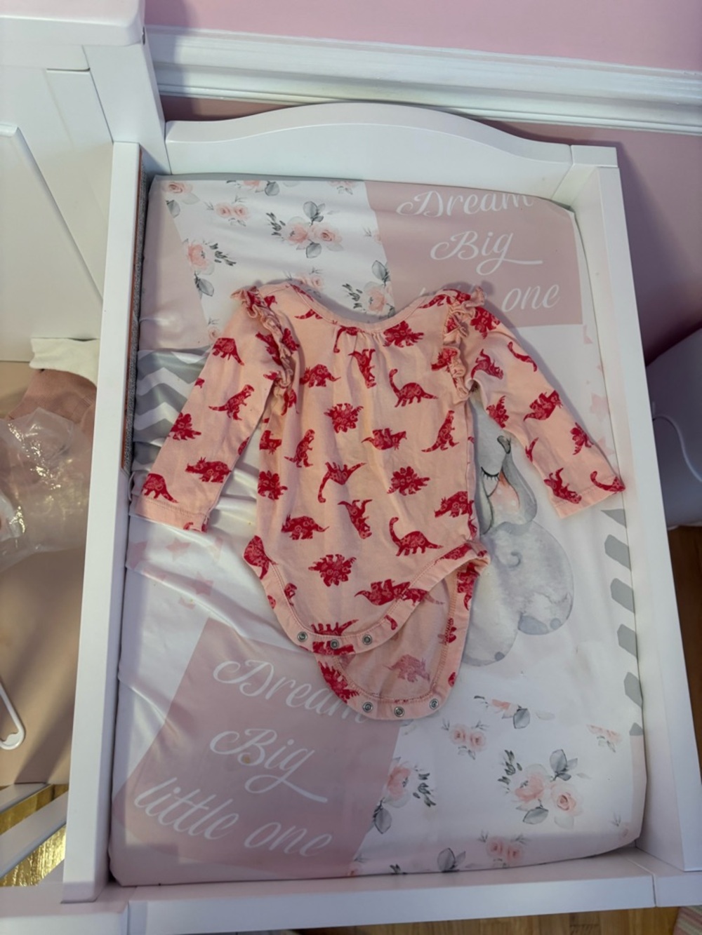 Nordstrom Pink Long-Sleeve Dino Print Baby One-Piece